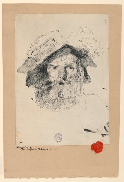 デッサン、髭を生やした男の頭部、1872-78年 作： ウィリアム・メリット・チェイス