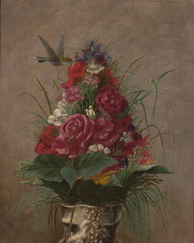 ハチドリのある花の静物 作： William Merritt Chase