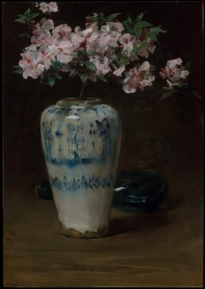 ピンクのツツジの中国風花瓶 作： William Merritt Chase