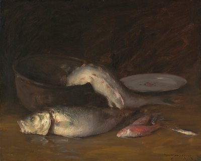 魚のある静物、1910年頃（キャンバスに油彩） 作： William Merritt Chase
