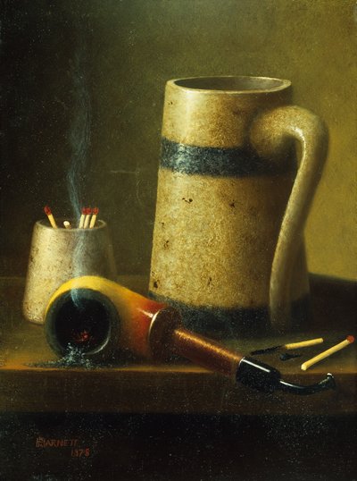 パイプ、マグカップ、マッチのある静物（キャンバスに油彩） 作： William Michael Harnett