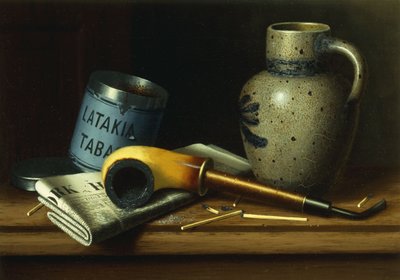 パイプとタバコのある静物、 作： William Michael Harnett