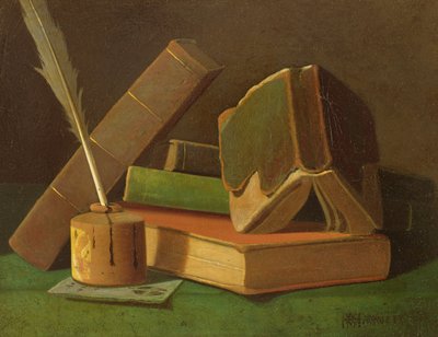 本とインクのある静物 作： William Michael Harnett