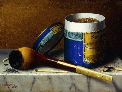 タバコとパイプ、1877 作： William Michael Harnett