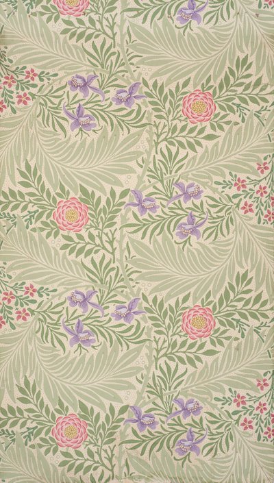 ラークスパー。 壁紙、1874年。 作： William Morris