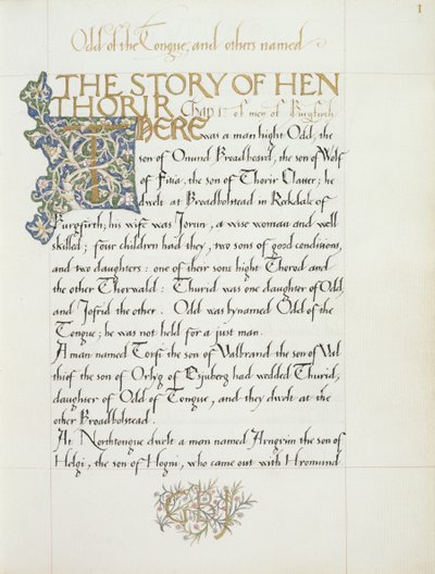 Ms 270 * f.1r The Story of Hen Thorir、c.1873-4（paper） 作： William Morris