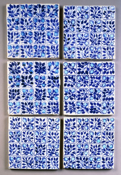 ウィリアム・モリスの青い「スモール・ボフ」正方形タイル7枚 作： William Morris