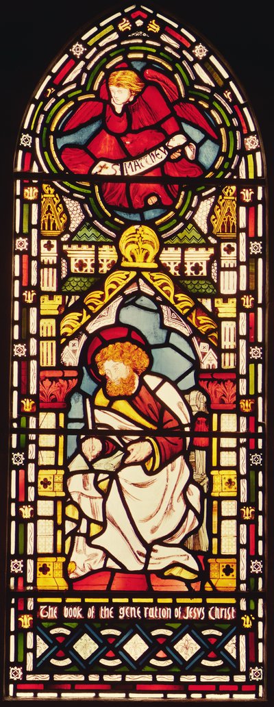 聖マタイ、1870年頃のステンドグラス 作： William Morris