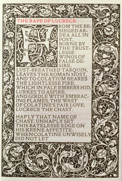 ルクレスのレイプ、ケルムスコット プレス発行の「ウィリアム シェイクスピアの詩」より 作： William Morris