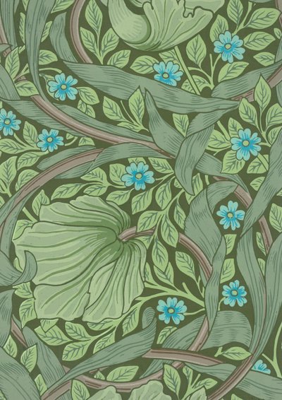ウィリアム・モリス 「忘れな草」の壁紙サンプル 1870年頃 （カラー木版画 作： William Morris