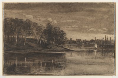 風景-湖のシーン（紙に木炭とチョーク） 作： William Morris Hunt