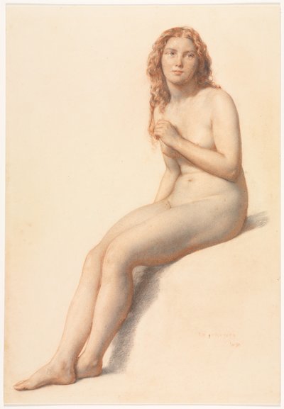 女性ヌード、着席、正面から見た 3/4 ビュー 作： William Mulready