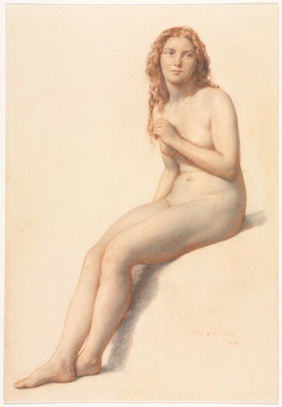 女性ヌード、着席、正面からの4分の3眺め、1859年。 作： William Mulready