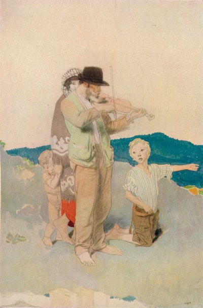 フィドラー、ウェイサイドウェディングの中央グループの研究、c1923 作： William Newenham Montague Orpen