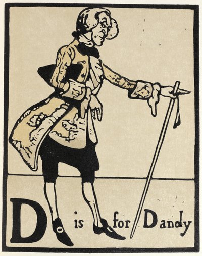 DはDandy、「An Alphabet」のイラスト、パブ。 1898年（手彩色木版画） 作： William Nicholson