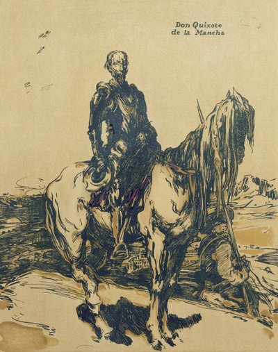 ドン・キホーテ・デ・ラ・マンチャ、「ロマンスのキャラクター」のイラスト、1900年に初版（カラーリソ） 作： William Nicholson
