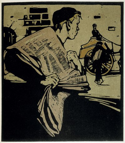 Newspaper Crier、ロンドン - 「「ロンドンの種類」」、William Nicholson (1872-1949)、ed Floury 作： William Nicholson