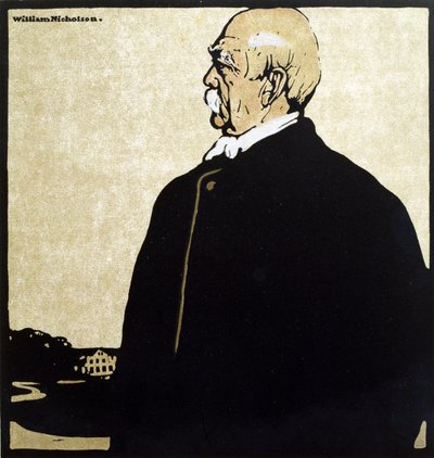 ビスマルク王子 (1815-98)、「12 の肖像」のイラスト、1899 年に出版 (手彩色木版) 作： William Nicholson