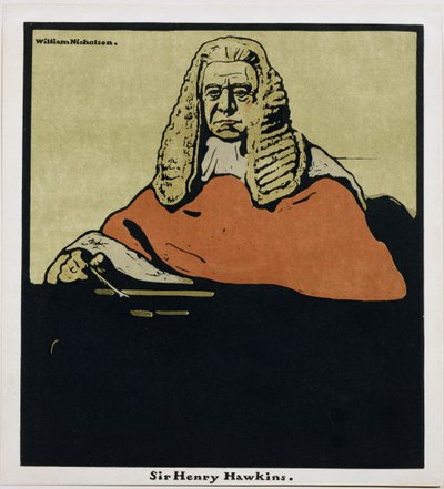 ウィリアム・ハイネマンによって最初に出版された「12の肖像」からのヘンリー・ホーキンス卿 作： William Nicholson