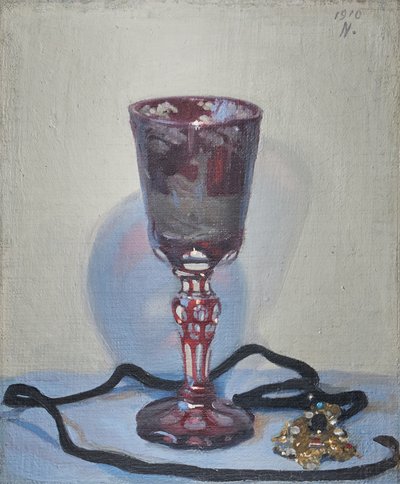 ルビー グラス、右上に署名と日付 作： William Nicholson