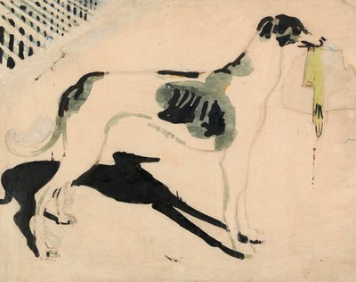 手袋をはめたグレイハウンド (紙に水彩とグラファイト) 作： William Nicholson