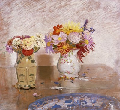 2 つの花瓶と青い皿 作： William Nicholson