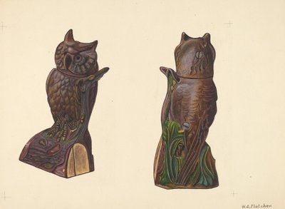 丸太の上のフクロウ、1937年頃。 作： William O. Fletcher