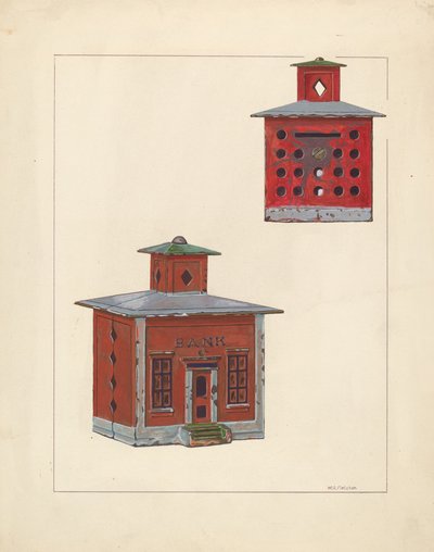 赤い校舎の銀行、1937年頃。 作： William O. Fletcher