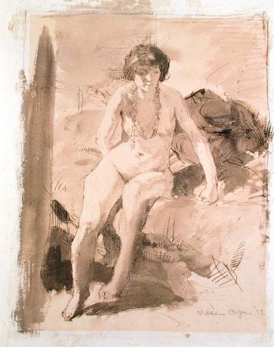 ベッドに座るヌードの女の子 作： William Orpen