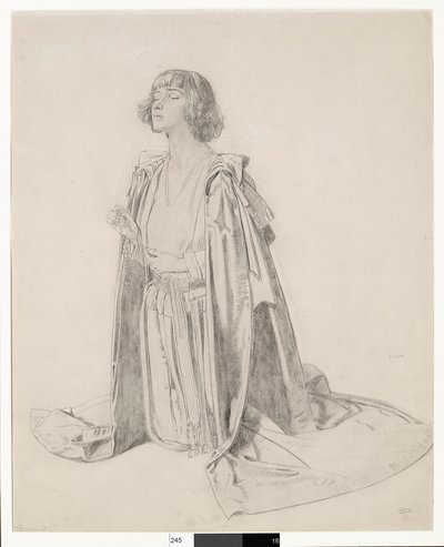 女性のひざまずく図-「聖なる泉」のための研究、1914-15年頃 作： William Orpen