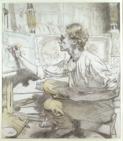 The Bed Painter (The Furniture Painter) c.1913 (紙に鉛筆の上に水彩) 作： William Orpen