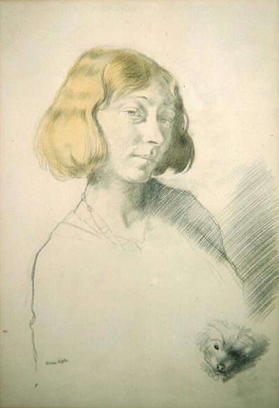 ベラ・ホーンとその犬 1912年頃 （紙に鉛筆とウォッシュ） 作： William Orpen