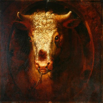 雄牛の頭（木製パネルに油彩） 作： William Overend Geller
