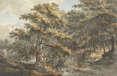 背景に川と牛の運転手がいる風景 作： William P. Sherlock