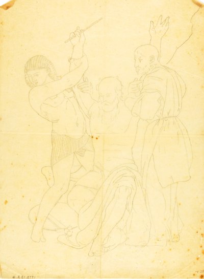 ホレブ山でのモーセ、アロン、フル（着衣研究） 作： William Page