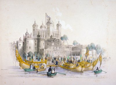 ロンドン塔から出航するトーマス・ジョンソン市長一行（1840年 作： William Parrott