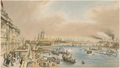 ウォータールー橋からのサマセットハウス、セントポール大聖堂、ブラックフライアーズブリッジ、1840年頃 作： William Parrott