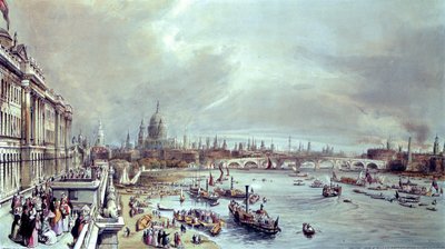 ウォータールー橋からのサマセットハウス、セントポールズアンドブラックフライアーズブリッジ 作： William Parrott
