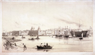テムズ川を渡るグリニッジの眺め、ロンドン、c1841。 作： William Parrott