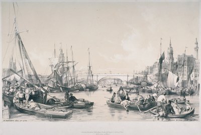 テムズ川のプールから新しいロンドン橋を見る（1841年 作： William Parrott