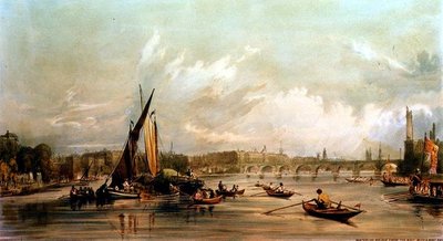 ボートレースのある西からのウォータールー橋（リトグラフ 作： William Parrott