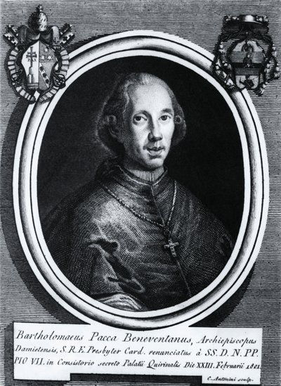 イタリアの枢機卿、バルトロメオ・パッカ（1756-1844）の肖像、エングレービング 作： Nicolas Toussaint Charlet