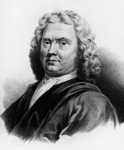 オランダの医師、化学者、植物学者であるHerman Boerhaave (1668-1738)の肖像、エングレーヴィング 作： Nicolas Toussaint Charlet