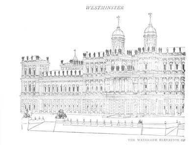 イニゴジョーンズの提案された宮殿の水辺の標高、c1897 作： William Patten