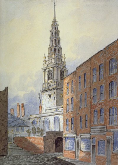 シティ・オブ・ロンドン、フリート・ストリートのセント・ブライド教会、1815年頃 作： William Pearson