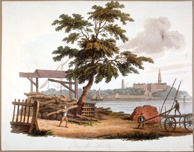 しかし、バンクサイド、サザーク、ロンドン、c1810での木材の移動 作： William Pickett