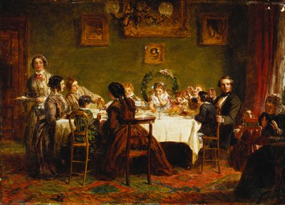 「今日の多くの幸せなリターン」のスケッチ、c。 1856年（船内油） 作： William Powell Frith