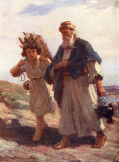 アブラハムとイサク、創世記XXII、2、6（カラーリトグラフ） 作： William Pratt