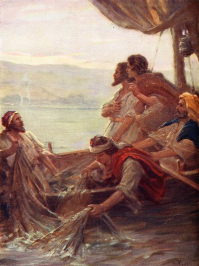 ティベリアの海辺の朝、ヨハネXXI, 4-6（カラーリトグラフ） 作： William Pratt