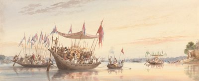 イシェラ - 日没に浸る前のドアガの像の水の行列 作： William Prinsep
